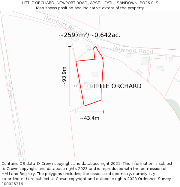 LITTLE ORCHARD, NEWPORT ROAD, APSE HEATH, SANDOWN, PO36 0LS: Plot and title map