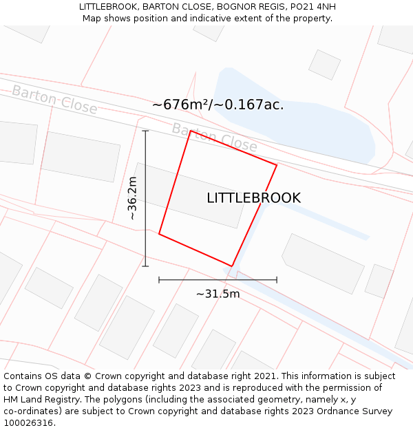 LITTLEBROOK, BARTON CLOSE, BOGNOR REGIS, PO21 4NH: Plot and title map