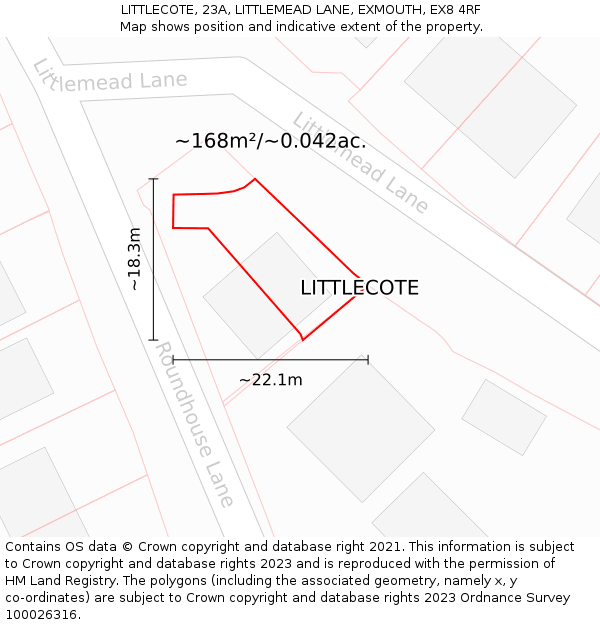 LITTLECOTE, 23A, LITTLEMEAD LANE, EXMOUTH, EX8 4RF: Plot and title map