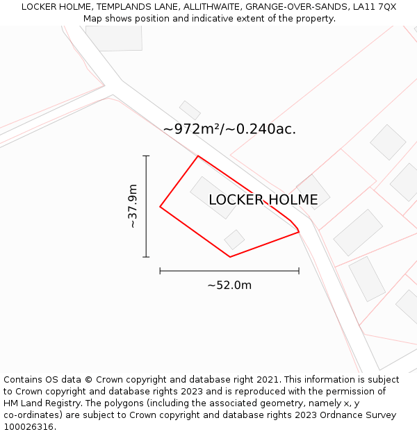 LOCKER HOLME, TEMPLANDS LANE, ALLITHWAITE, GRANGE-OVER-SANDS, LA11 7QX: Plot and title map