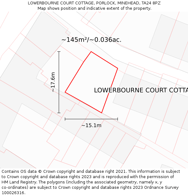 LOWERBOURNE COURT COTTAGE, PORLOCK, MINEHEAD, TA24 8PZ: Plot and title map