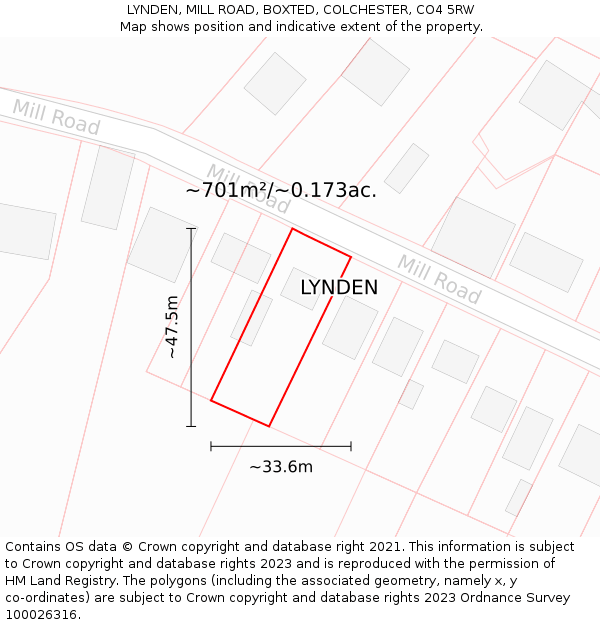 LYNDEN, MILL ROAD, BOXTED, COLCHESTER, CO4 5RW: Plot and title map