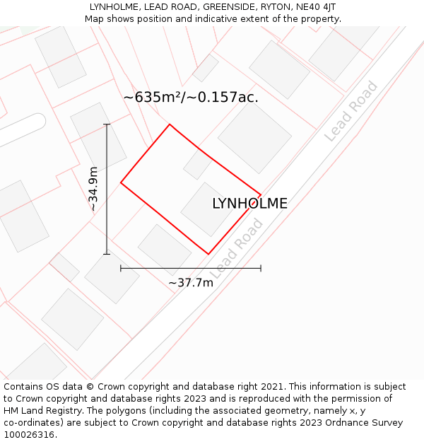 LYNHOLME, LEAD ROAD, GREENSIDE, RYTON, NE40 4JT: Plot and title map