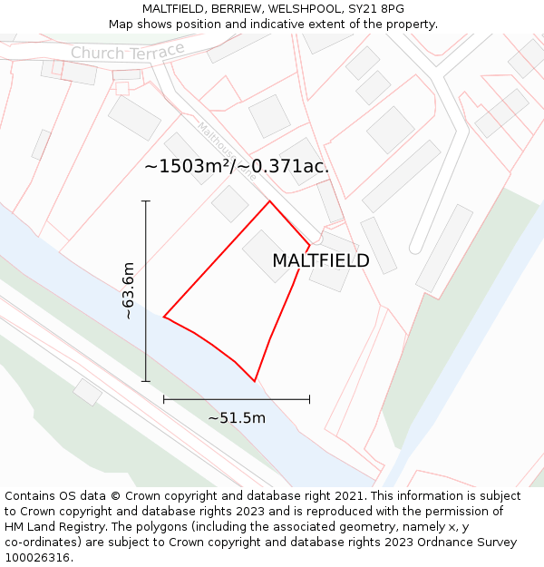 MALTFIELD, BERRIEW, WELSHPOOL, SY21 8PG: Plot and title map