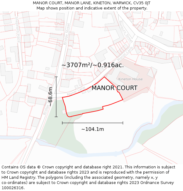 MANOR COURT, MANOR LANE, KINETON, WARWICK, CV35 0JT: Plot and title map