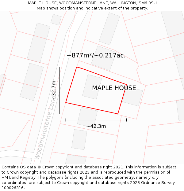 MAPLE HOUSE, WOODMANSTERNE LANE, WALLINGTON, SM6 0SU: Plot and title map