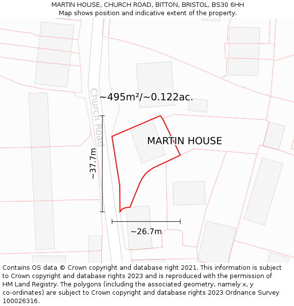 MARTIN HOUSE, CHURCH ROAD, BITTON, BRISTOL, BS30 6HH: Plot and title map