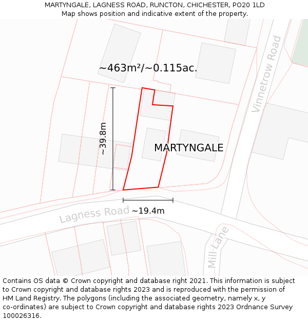 MARTYNGALE, LAGNESS ROAD, RUNCTON, CHICHESTER, PO20 1LD: Plot and title map