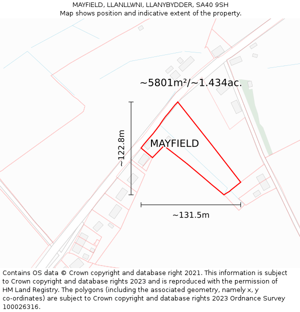 MAYFIELD, LLANLLWNI, LLANYBYDDER, SA40 9SH: Plot and title map