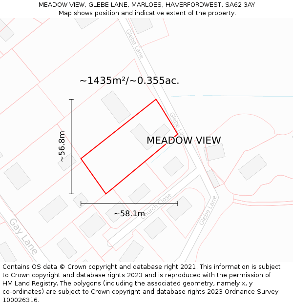 MEADOW VIEW, GLEBE LANE, MARLOES, HAVERFORDWEST, SA62 3AY: Plot and title map