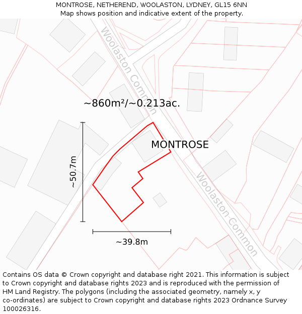 MONTROSE, NETHEREND, WOOLASTON, LYDNEY, GL15 6NN: Plot and title map