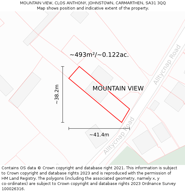 MOUNTAIN VIEW, CLOS ANTHONY, JOHNSTOWN, CARMARTHEN, SA31 3QQ: Plot and title map