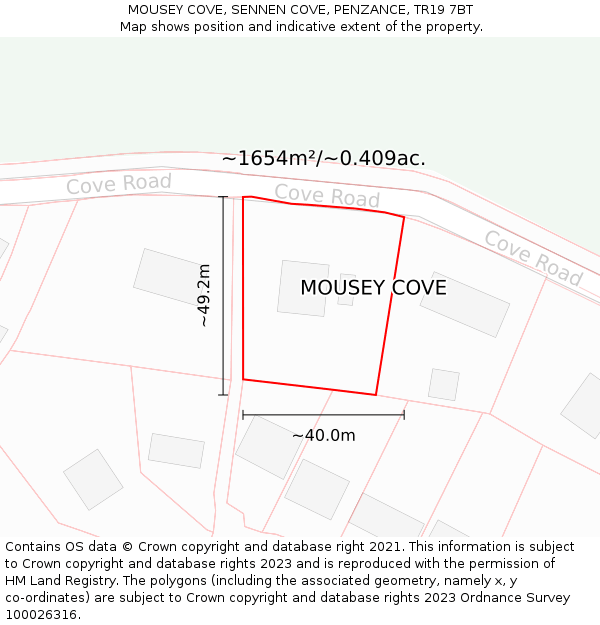 MOUSEY COVE, SENNEN COVE, PENZANCE, TR19 7BT: Plot and title map