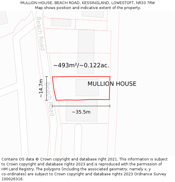 MULLION HOUSE, BEACH ROAD, KESSINGLAND, LOWESTOFT, NR33 7RW: Plot and title map