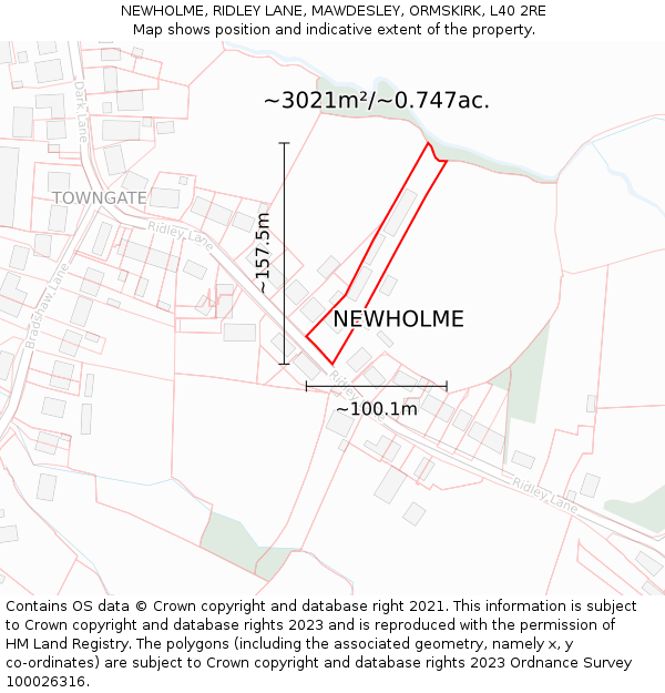 NEWHOLME, RIDLEY LANE, MAWDESLEY, ORMSKIRK, L40 2RE: Plot and title map