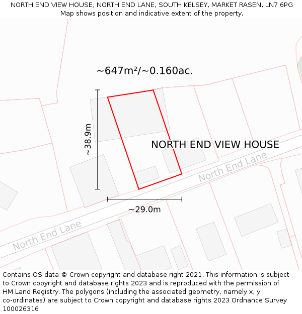 NORTH END VIEW HOUSE, NORTH END LANE, SOUTH KELSEY, MARKET RASEN, LN7 6PG: Plot and title map