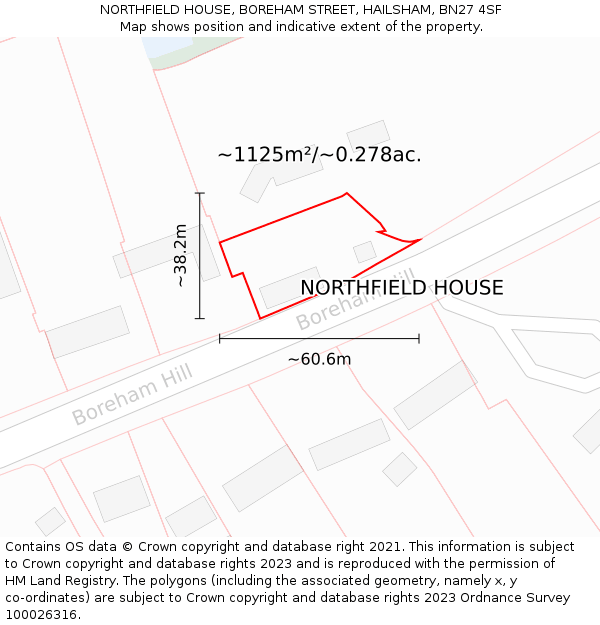 NORTHFIELD HOUSE, BOREHAM STREET, HAILSHAM, BN27 4SF: Plot and title map