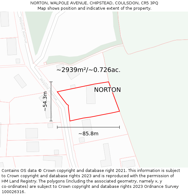 NORTON, WALPOLE AVENUE, CHIPSTEAD, COULSDON, CR5 3PQ: Plot and title map