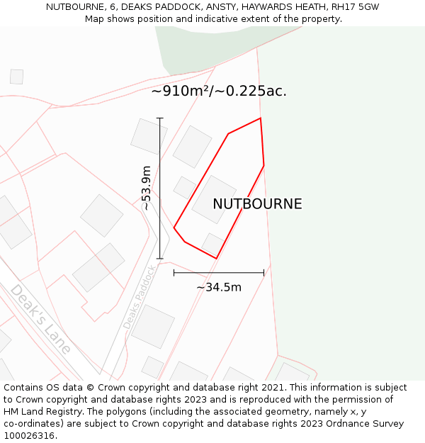 NUTBOURNE, 6, DEAKS PADDOCK, ANSTY, HAYWARDS HEATH, RH17 5GW: Plot and title map