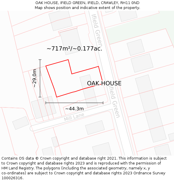 OAK HOUSE, IFIELD GREEN, IFIELD, CRAWLEY, RH11 0ND: Plot and title map