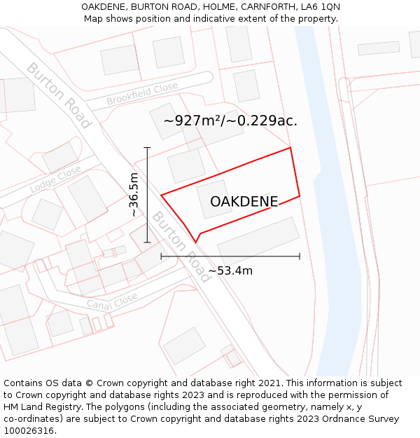 OAKDENE, BURTON ROAD, HOLME, CARNFORTH, LA6 1QN: Plot and title map