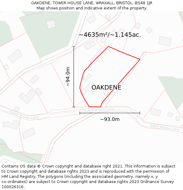 OAKDENE, TOWER HOUSE LANE, WRAXALL, BRISTOL, BS48 1JR: Plot and title map