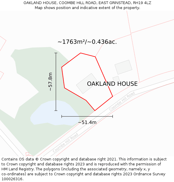 OAKLAND HOUSE, COOMBE HILL ROAD, EAST GRINSTEAD, RH19 4LZ: Plot and title map