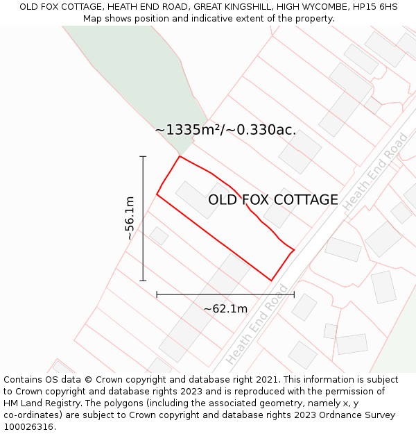 OLD FOX COTTAGE, HEATH END ROAD, GREAT KINGSHILL, HIGH WYCOMBE, HP15 6HS: Plot and title map