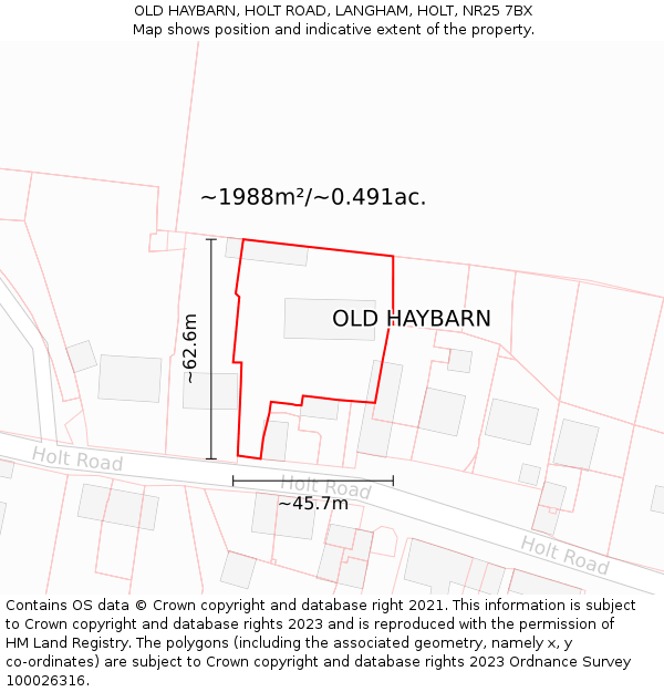 OLD HAYBARN, HOLT ROAD, LANGHAM, HOLT, NR25 7BX: Plot and title map