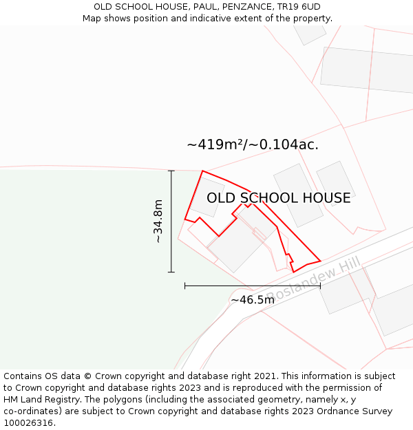 OLD SCHOOL HOUSE, PAUL, PENZANCE, TR19 6UD: Plot and title map