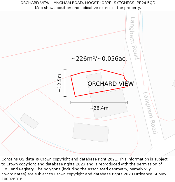 ORCHARD VIEW, LANGHAM ROAD, HOGSTHORPE, SKEGNESS, PE24 5QD: Plot and title map