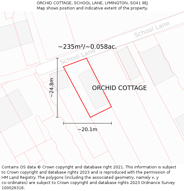 ORCHID COTTAGE, SCHOOL LANE, LYMINGTON, SO41 9EJ: Plot and title map