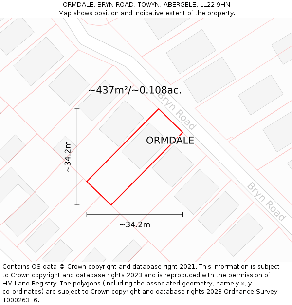 ORMDALE, BRYN ROAD, TOWYN, ABERGELE, LL22 9HN: Plot and title map