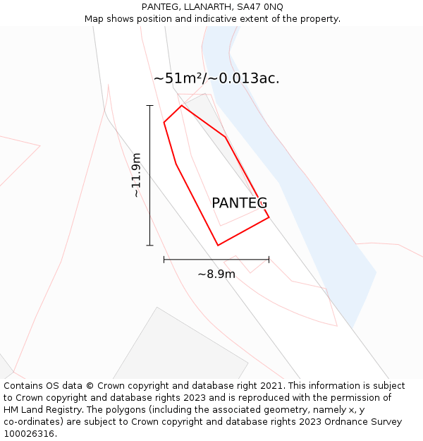 PANTEG, LLANARTH, SA47 0NQ: Plot and title map