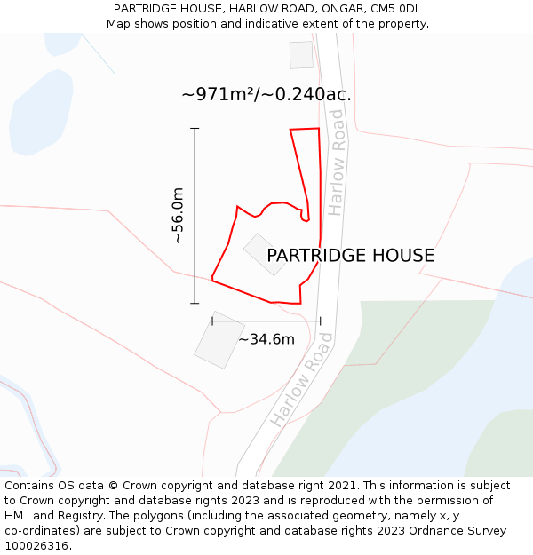 PARTRIDGE HOUSE, HARLOW ROAD, ONGAR, CM5 0DL: Plot and title map