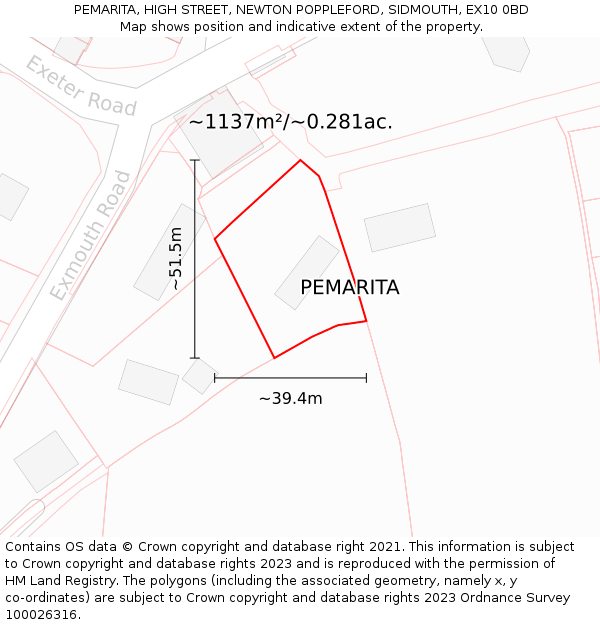 PEMARITA, HIGH STREET, NEWTON POPPLEFORD, SIDMOUTH, EX10 0BD: Plot and title map