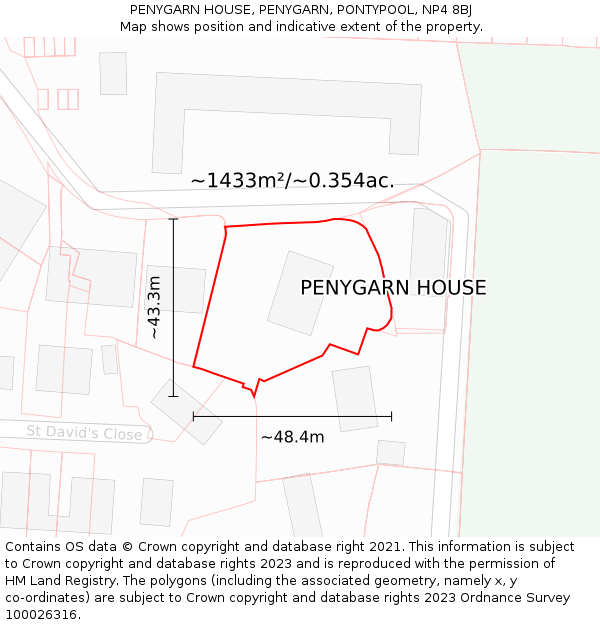 PENYGARN HOUSE, PENYGARN, PONTYPOOL, NP4 8BJ: Plot and title map