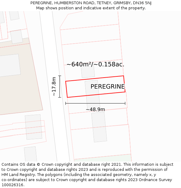 PEREGRINE, HUMBERSTON ROAD, TETNEY, GRIMSBY, DN36 5NJ: Plot and title map