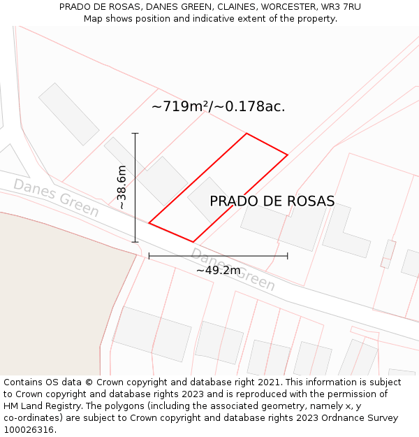 PRADO DE ROSAS, DANES GREEN, CLAINES, WORCESTER, WR3 7RU: Plot and title map