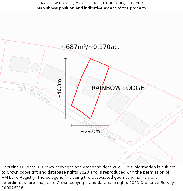 RAINBOW LODGE, MUCH BIRCH, HEREFORD, HR2 8HX: Plot and title map