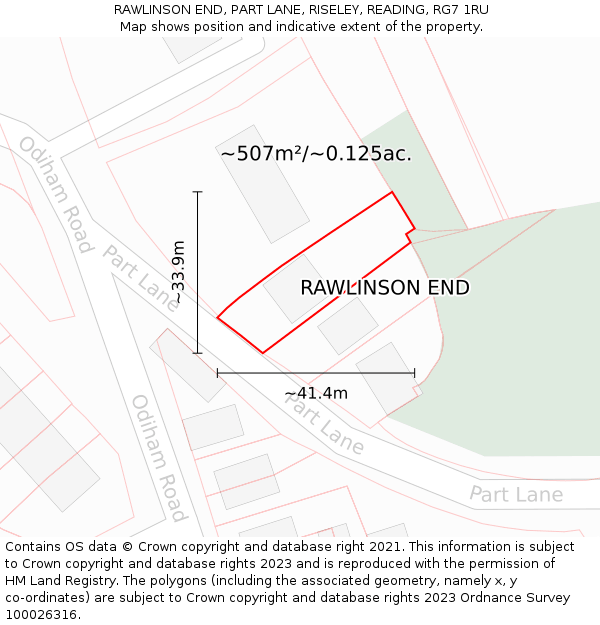 RAWLINSON END, PART LANE, RISELEY, READING, RG7 1RU: Plot and title map