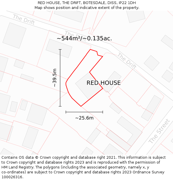 RED HOUSE, THE DRIFT, BOTESDALE, DISS, IP22 1DH: Plot and title map