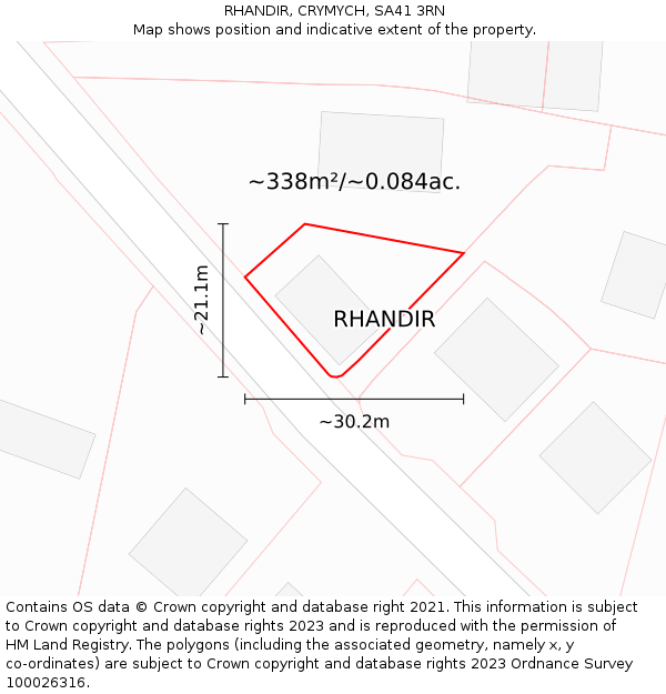 RHANDIR, CRYMYCH, SA41 3RN: Plot and title map