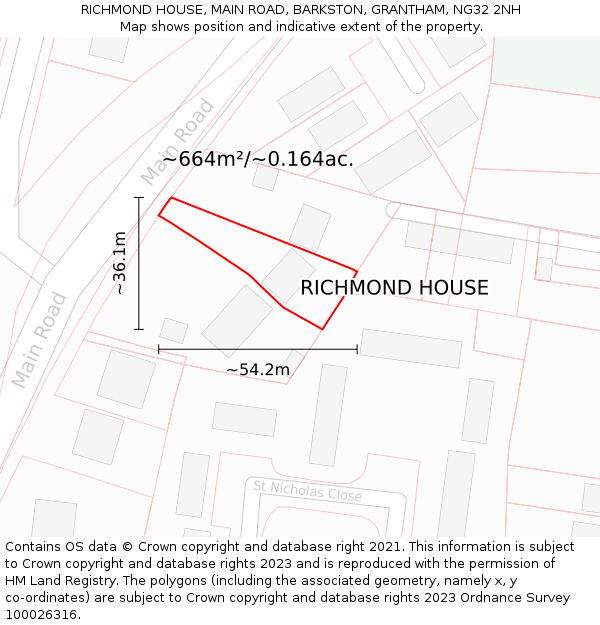 RICHMOND HOUSE, MAIN ROAD, BARKSTON, GRANTHAM, NG32 2NH: Plot and title map