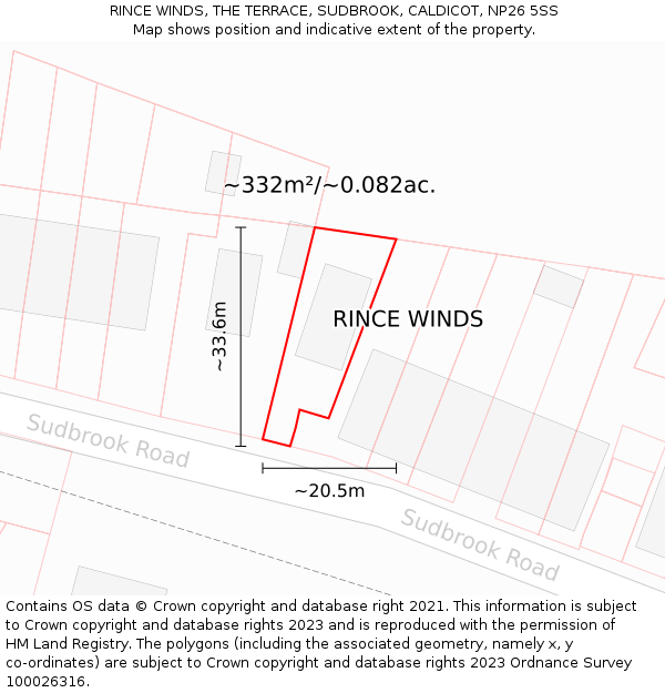 RINCE WINDS, THE TERRACE, SUDBROOK, CALDICOT, NP26 5SS: Plot and title map