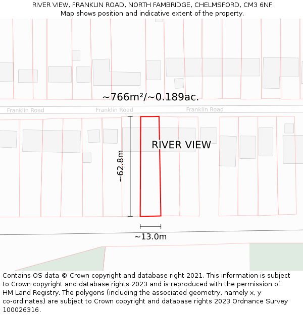 RIVER VIEW, FRANKLIN ROAD, NORTH FAMBRIDGE, CHELMSFORD, CM3 6NF: Plot and title map