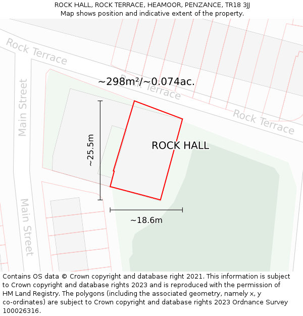 ROCK HALL, ROCK TERRACE, HEAMOOR, PENZANCE, TR18 3JJ: Plot and title map