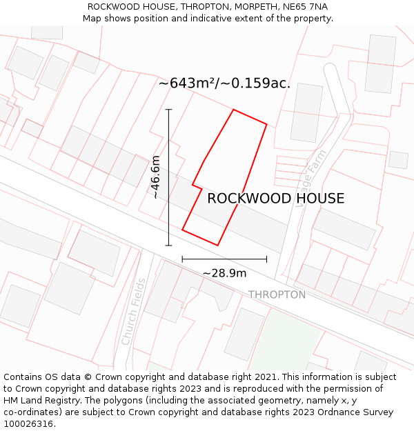 ROCKWOOD HOUSE, THROPTON, MORPETH, NE65 7NA: Plot and title map