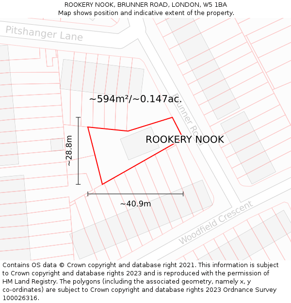 ROOKERY NOOK, BRUNNER ROAD, LONDON, W5 1BA: Plot and title map