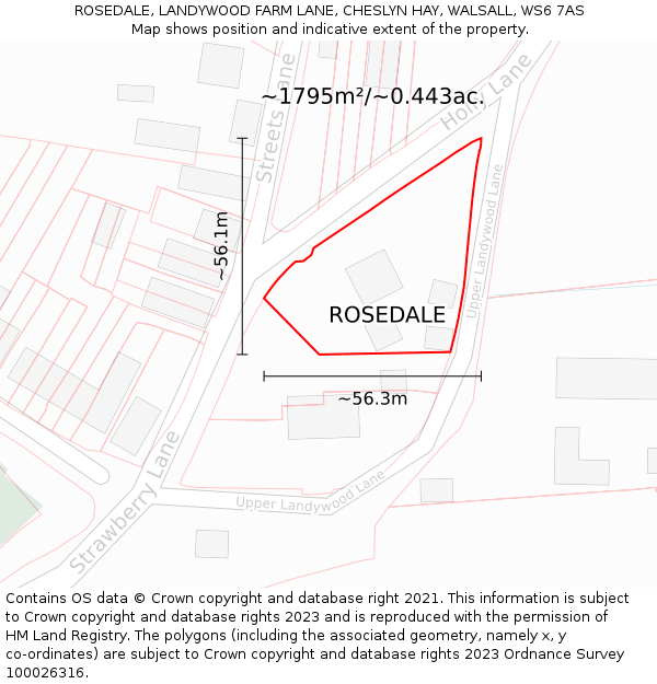 ROSEDALE, LANDYWOOD FARM LANE, CHESLYN HAY, WALSALL, WS6 7AS: Plot and title map